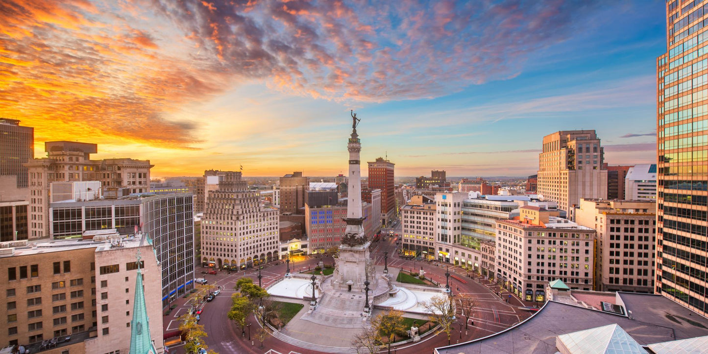 Indianapolis skyline and Monument Circle — The Lauren Ashtyn Collection pop-up hair salon