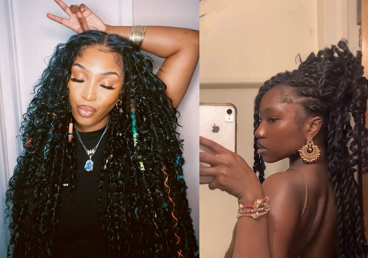 Two women with protective hairstyles posing for selfies.