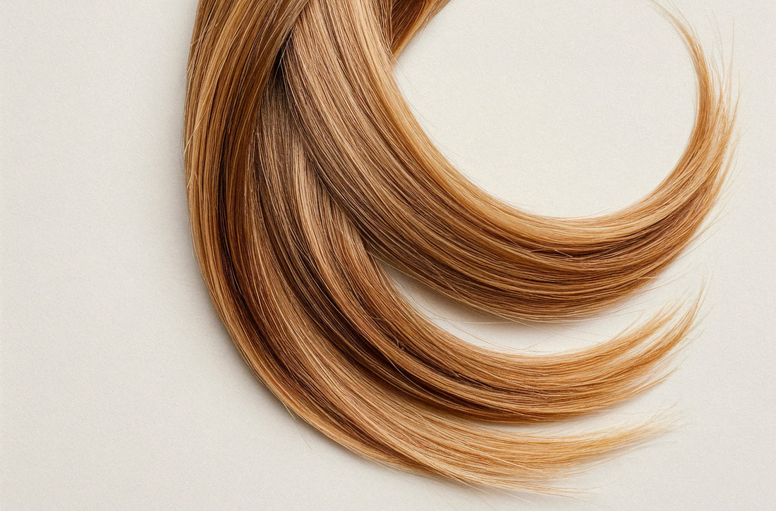 Hair extensions on a beige background.