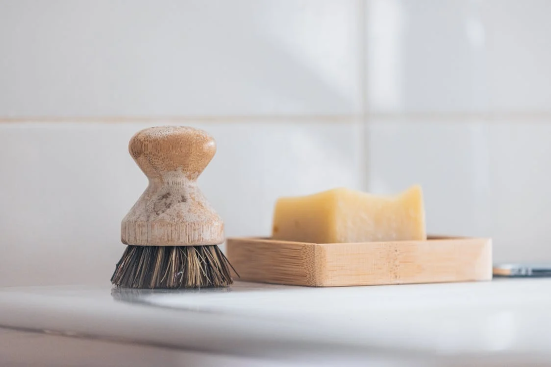 A shampoo bar for sensitive scalps on a bathroom side.