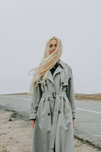 Woman with long, platinum blonde hair extensions.