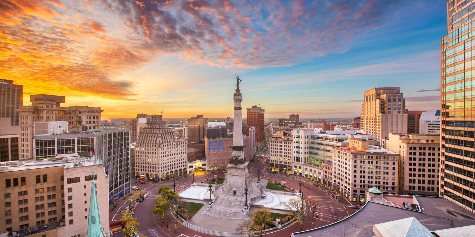 Indianapolis skyline and Monument Circle — The Lauren Ashtyn Collection pop-up hair salon