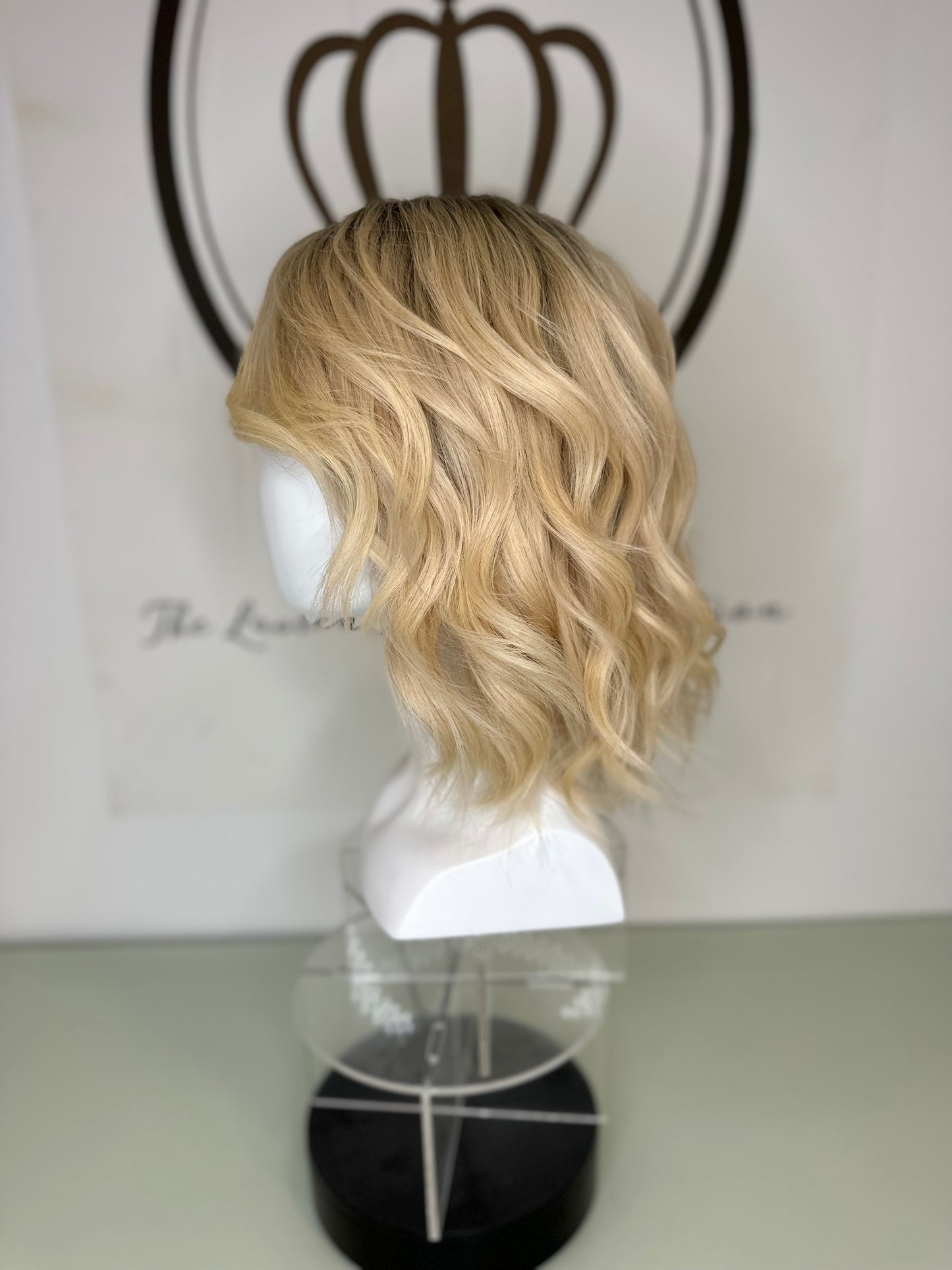 A premium wavy blond hair wig